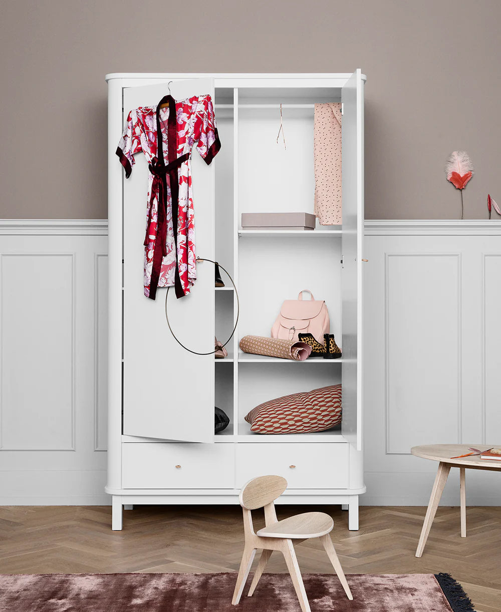 Wood Wardrobe 2 Doors - White - Bubbadue