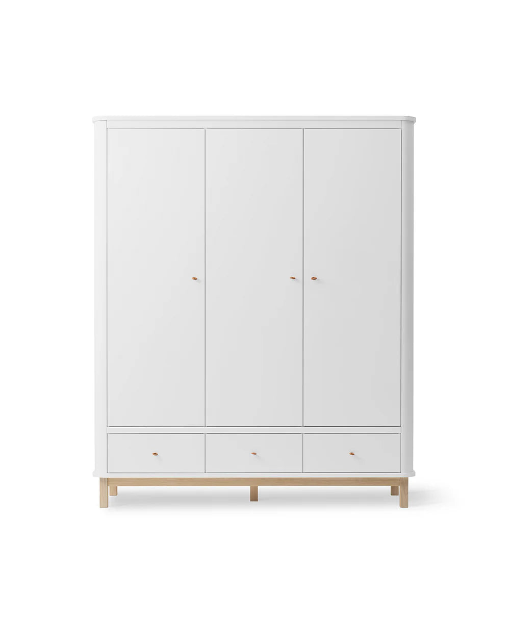 Wood Wardrobe 3 Doors - White/Oak - Bubbadue