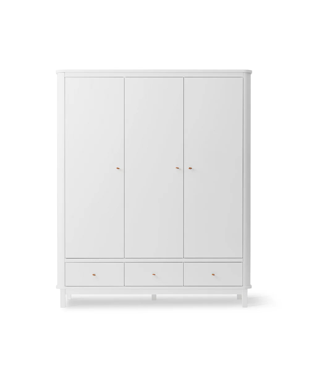 Wood Wardrobe 3 Doors - White - Bubbadue