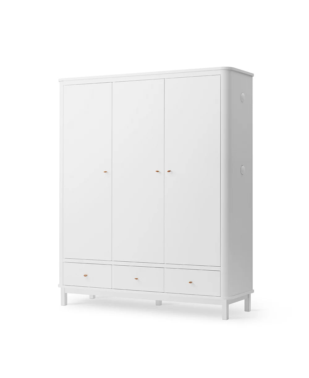 Wood Wardrobe 3 Doors - White - Bubbadue