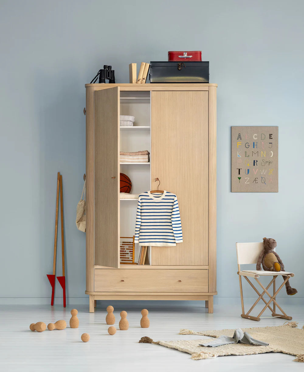 Wood Wardrobe 2 Doors - Oak - Bubbadue