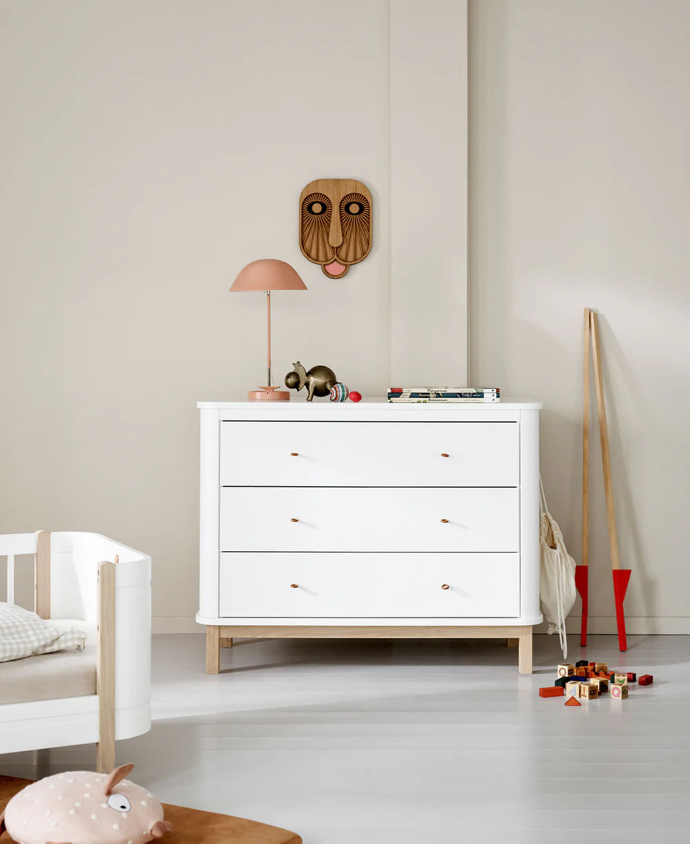 Wood Dresser 3 Drawers - White/Oak - Bubbadue