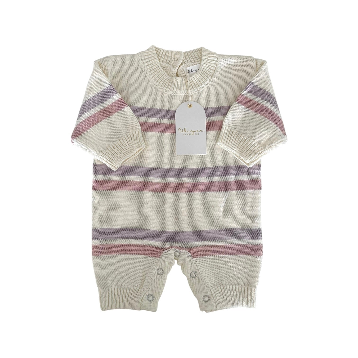 Striped Buttonless Romper - Blush & Lilac Stripe