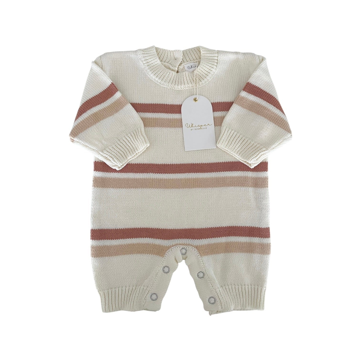 Striped Buttonless Romper - Cinnamon & Sand Stripe