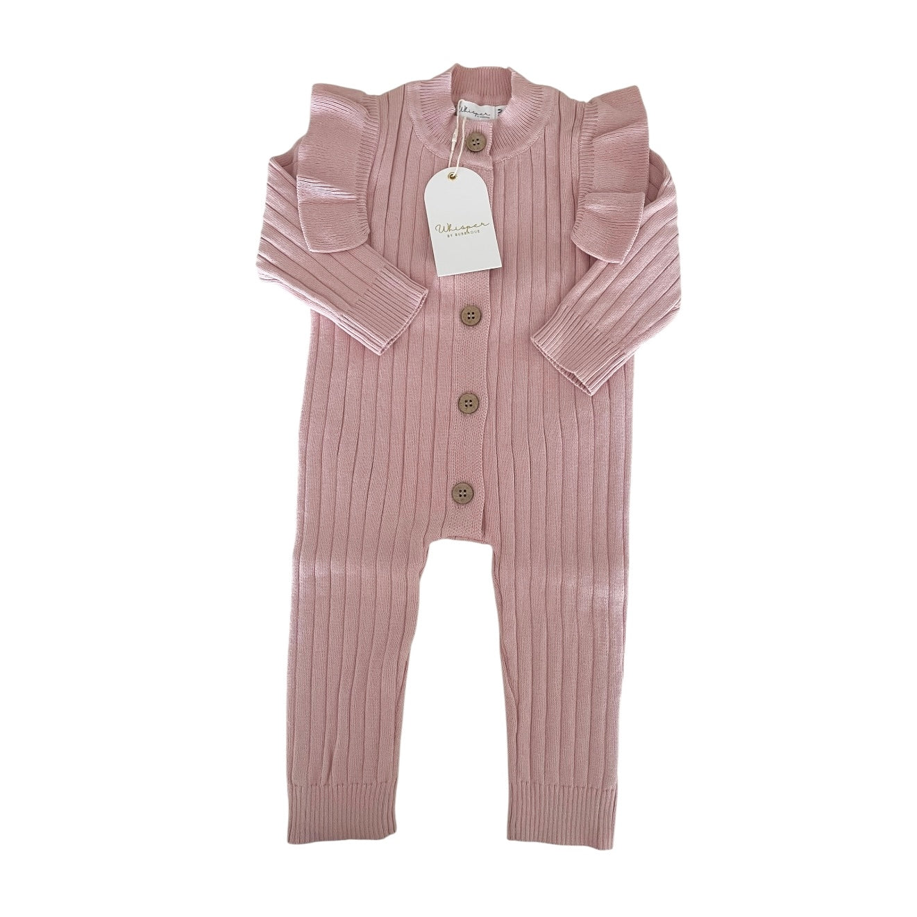 Knitted Frilly Romper (0-6 Months) - Dusty Pink