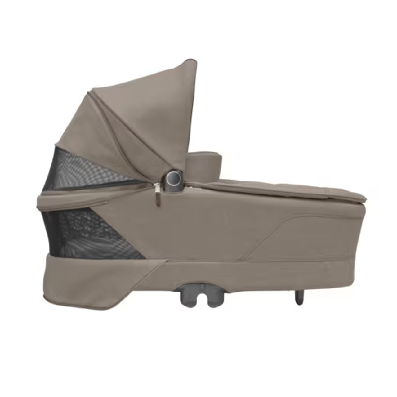 Maxi Cosi Soho Travel System with Sense Carrycot, Pebble 360 Pro Car Seat, and FamilyFix 360 Pro Slide Base in Truffle color.