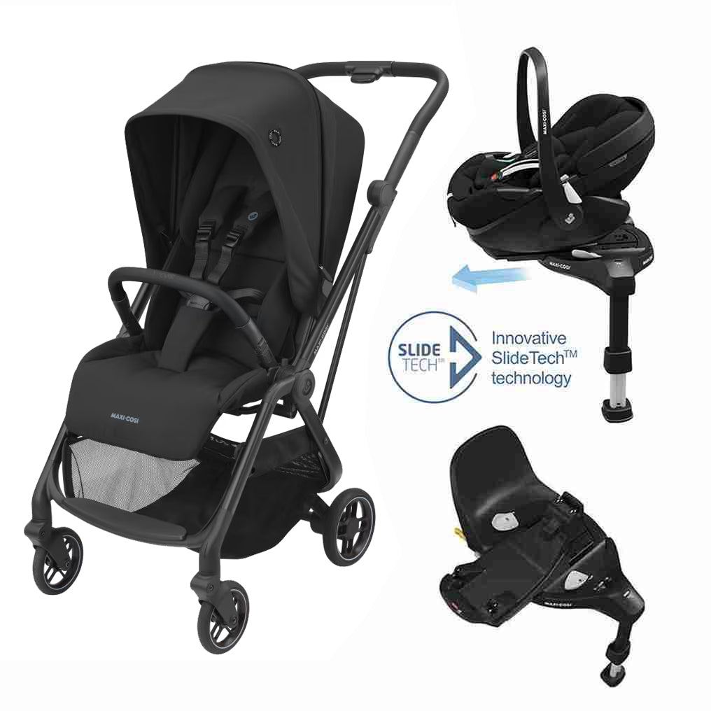 Leona² Travel System: Leona² Stroller + Pebble 360 Pro Car Seat + FamilyFix 360 Pro Slide Base - Black - Bubbadue