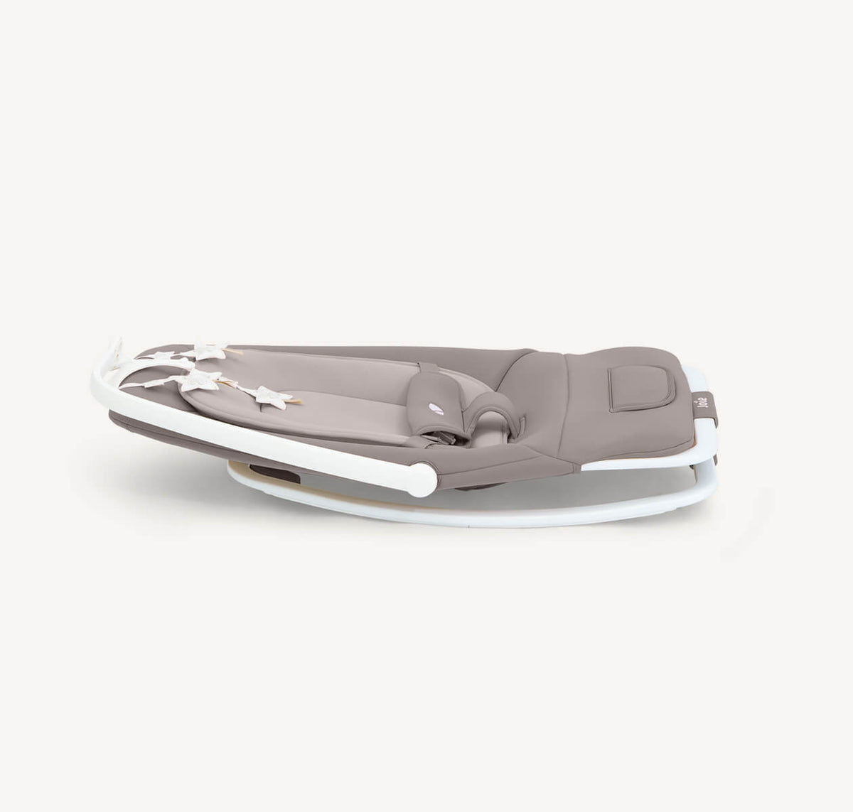 Joie Dreamer Compact Baby Bouncer in Walnut wood finish with padded seat and adjustable recline for comfortable rocking.