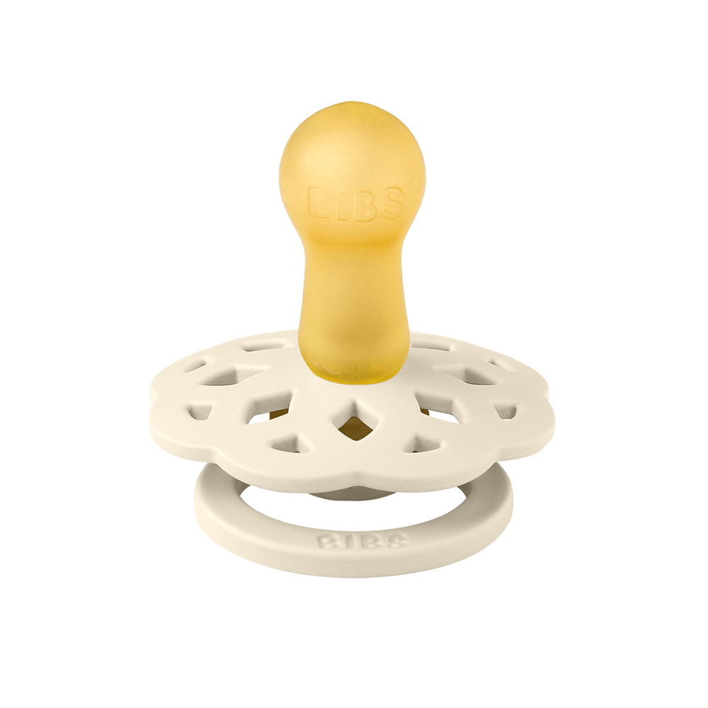 BIBS Boheme pacifier in Ivory with round natural rubber latex nipple.