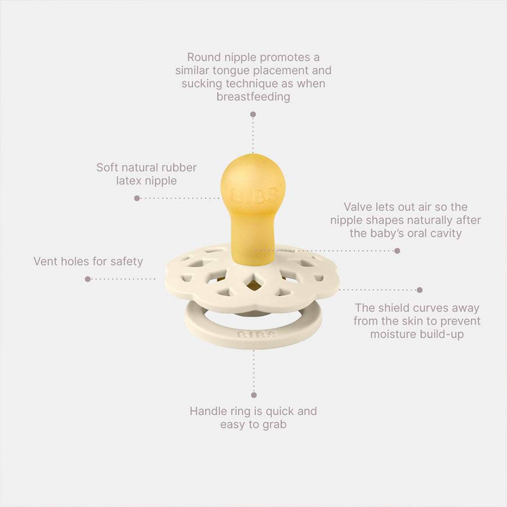 BIBS Boheme pacifier features overview.