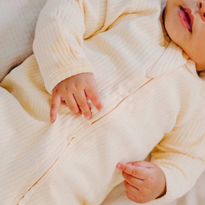 Organic Ribbed Romper With Footies & Mittens | Cream - Bubbadue