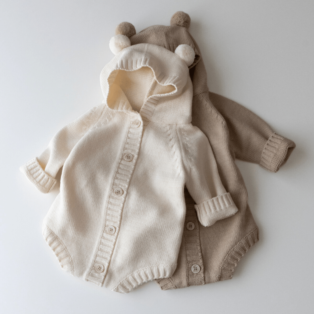 Bubbadue Knitted Winter Hoodie Romper (0-6 Months) - Bubbadue