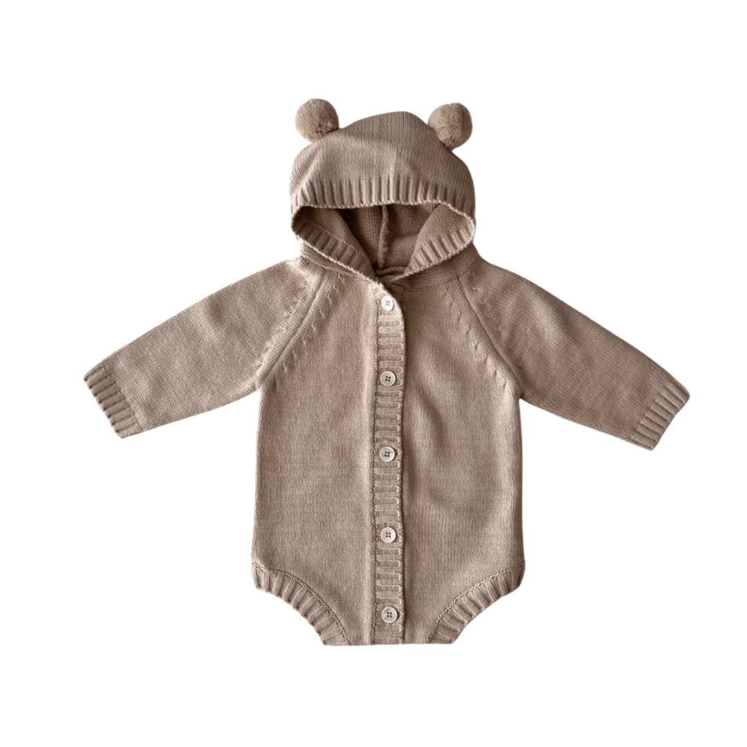 Bubbadue Knitted Winter Hoodie Romper (0-6 Months) - Bubbadue