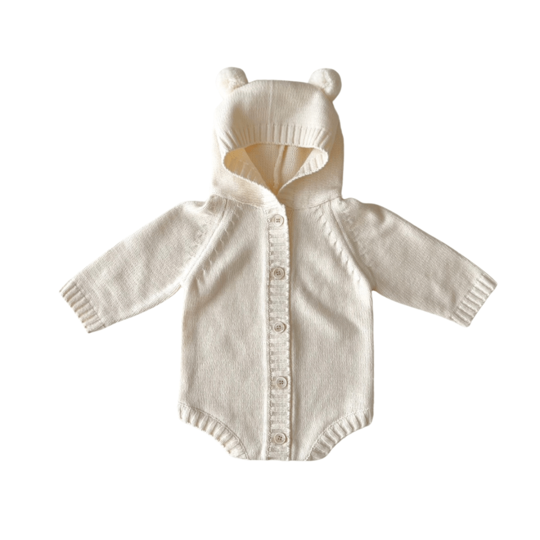 Bubbadue Knitted Winter Hoodie Romper (0-6 Months) - Bubbadue