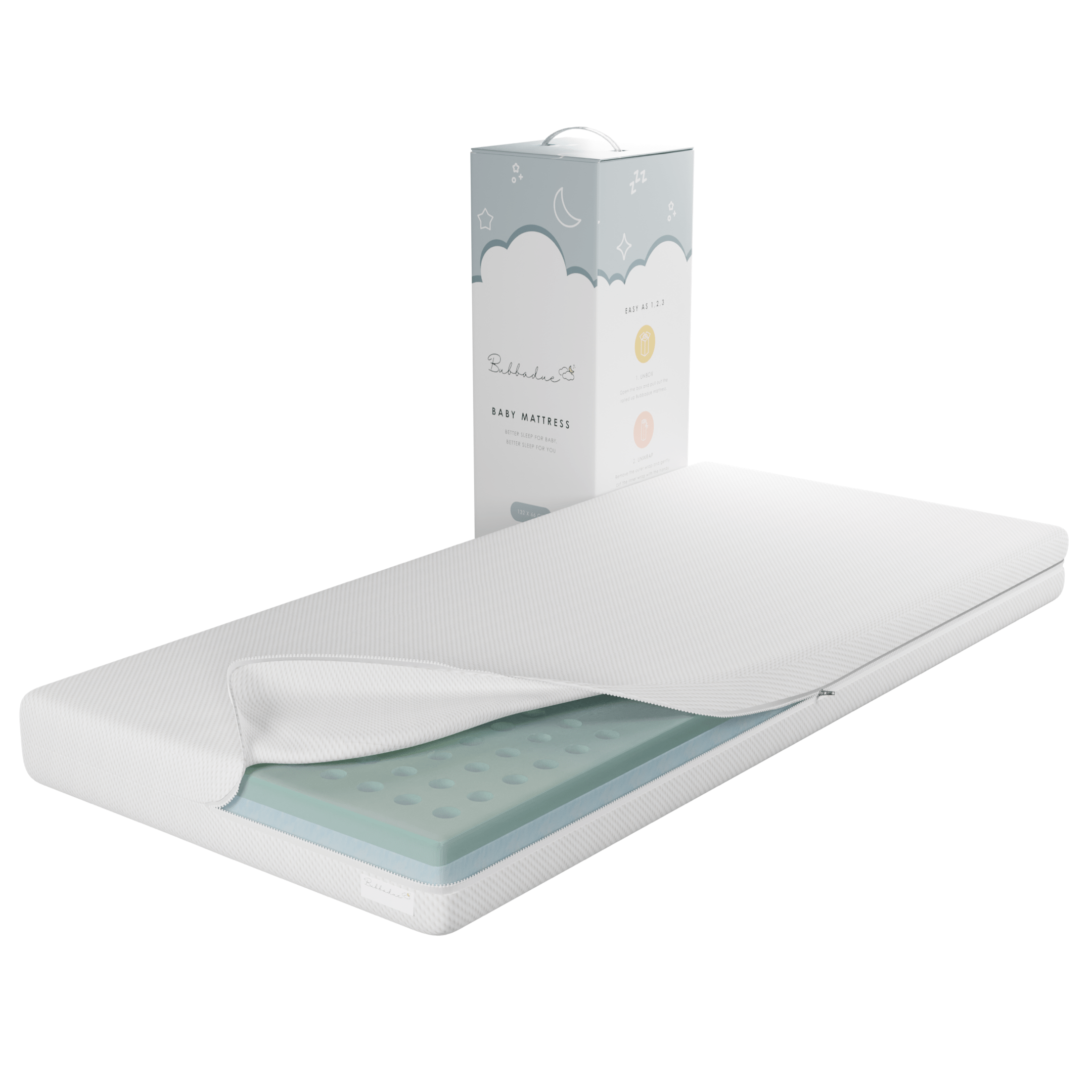 Bubbadue Dual Foam Cot Mattress In-A-Box (118 x 56 x 10cm) - Bubbadue