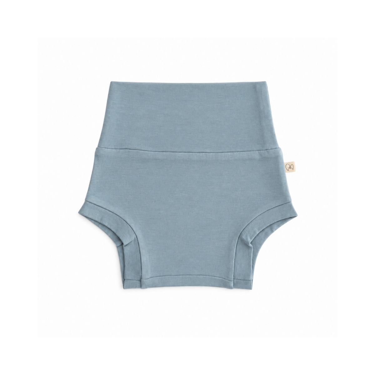 Bubbadue BubbaGrow Bloomers in Misty Blue, soft baby clothing with elastic waistband and ruffled legs for comfort and style.