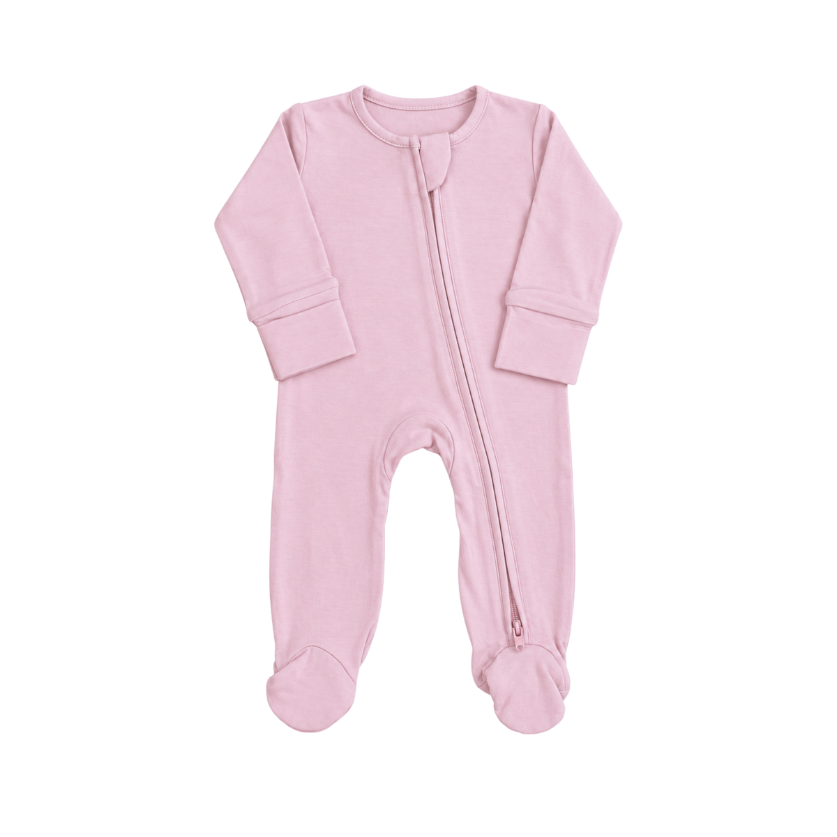 Bubbadue BubbaGrow Rose baby footies in soft pink fabric, comfortable and cozy clothing for infants.