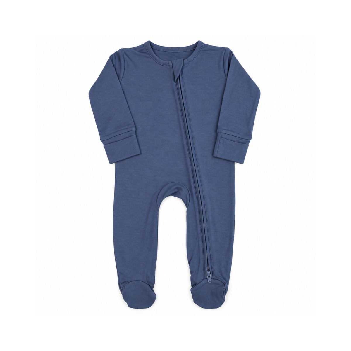 Bubbadue BubbaGrow steel blue clothing footies with soft fabric and comfortable fit, designed for infants.