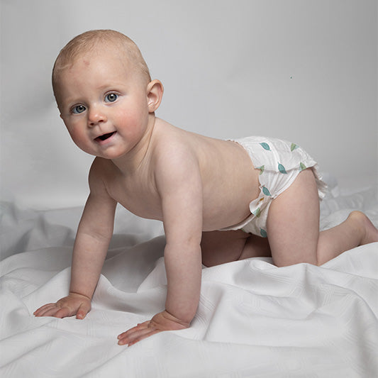 Baby wearing Eco Nappii bamboo nappy