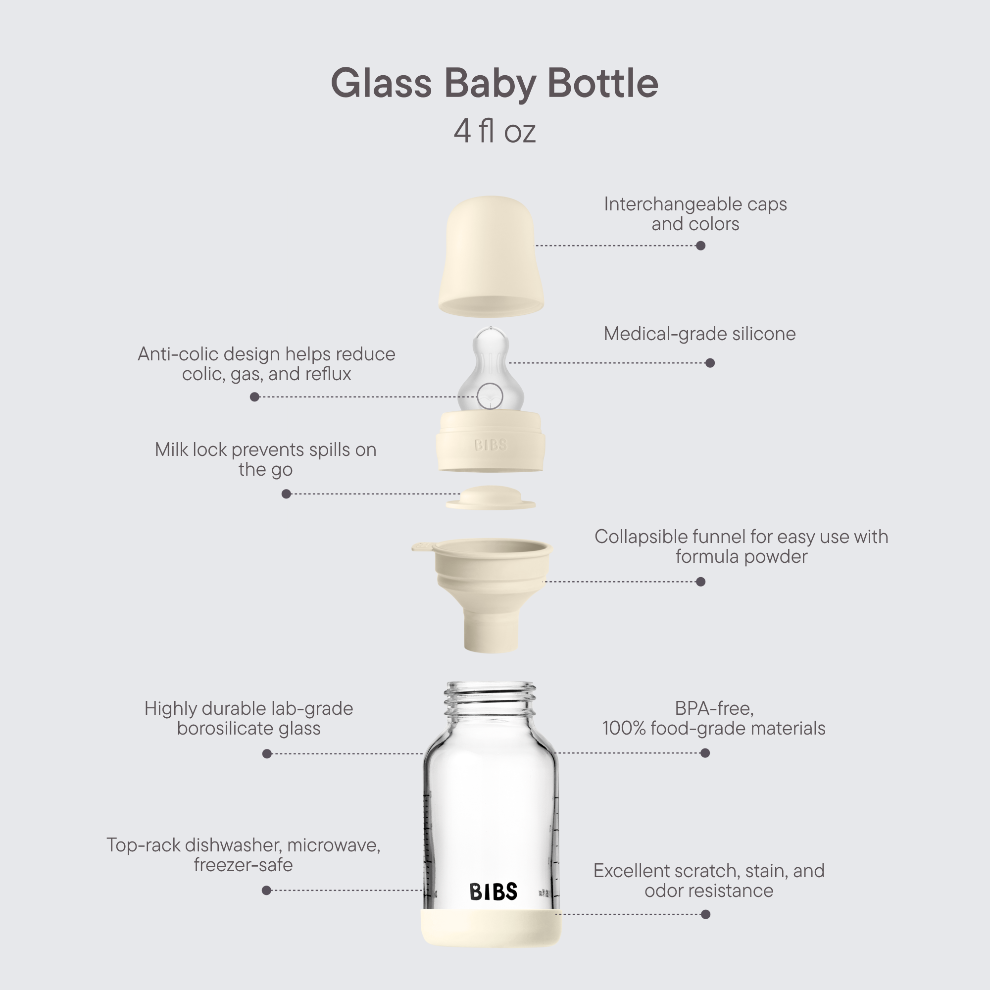 BIBS Glass Baby Bottle silicone features