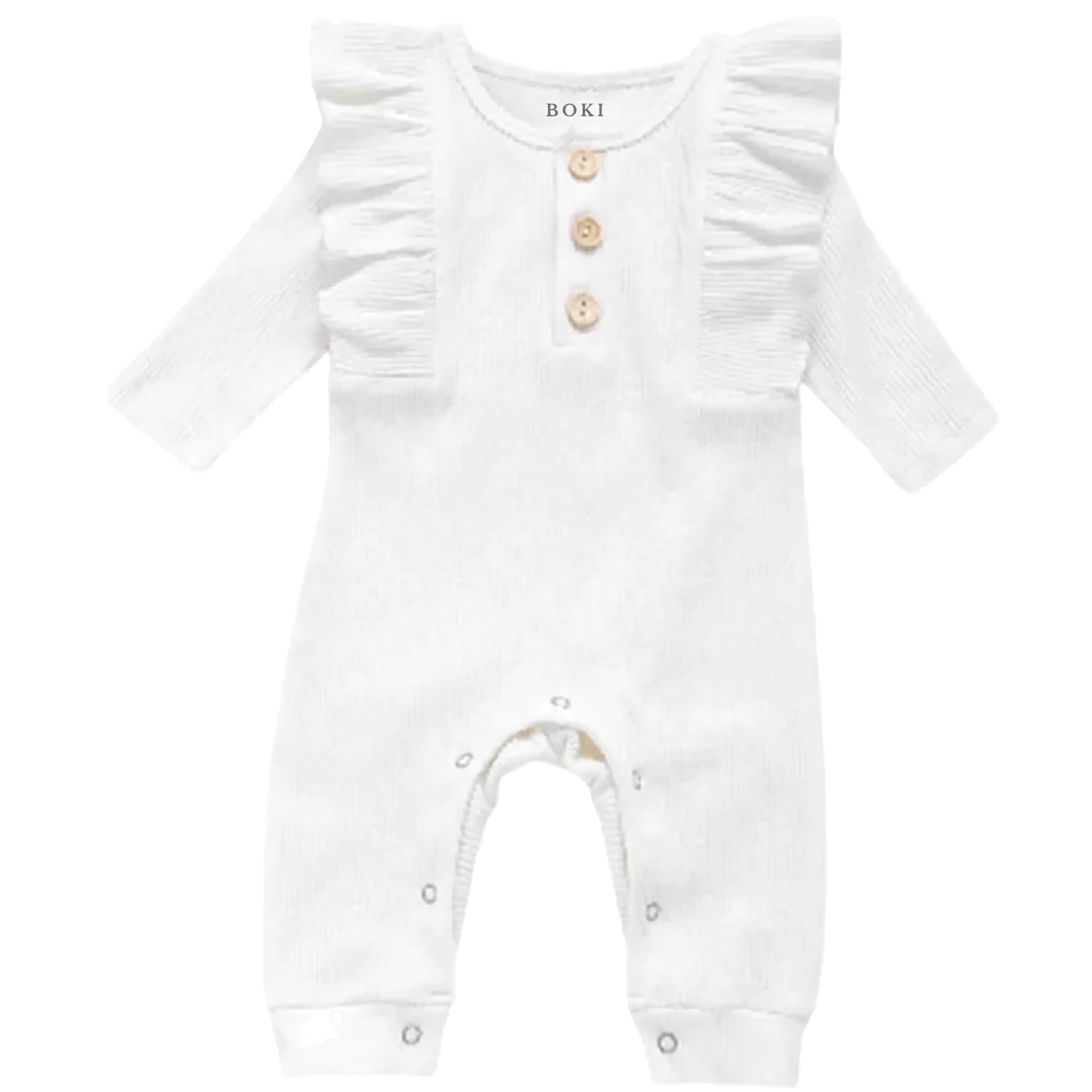 Long-Sleeve Ruffled Ribbed Growsuit | Snow White