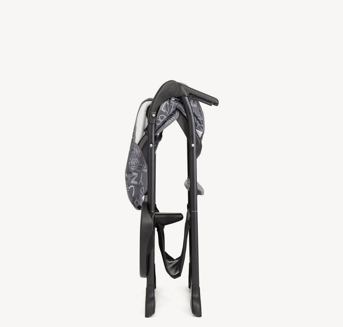 Joie Mimzy Snacker High Chair in ABC Charcoal with adjustable tray and padded seat for baby feeding and seating comfort.