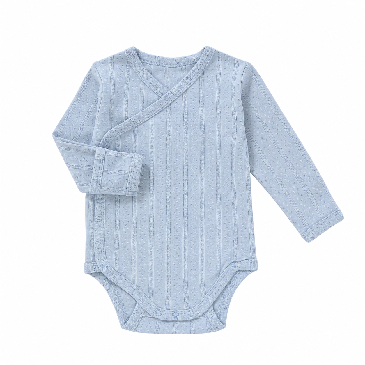 Haven Pointelle Kimono Vest in Misty Blue, laid flat