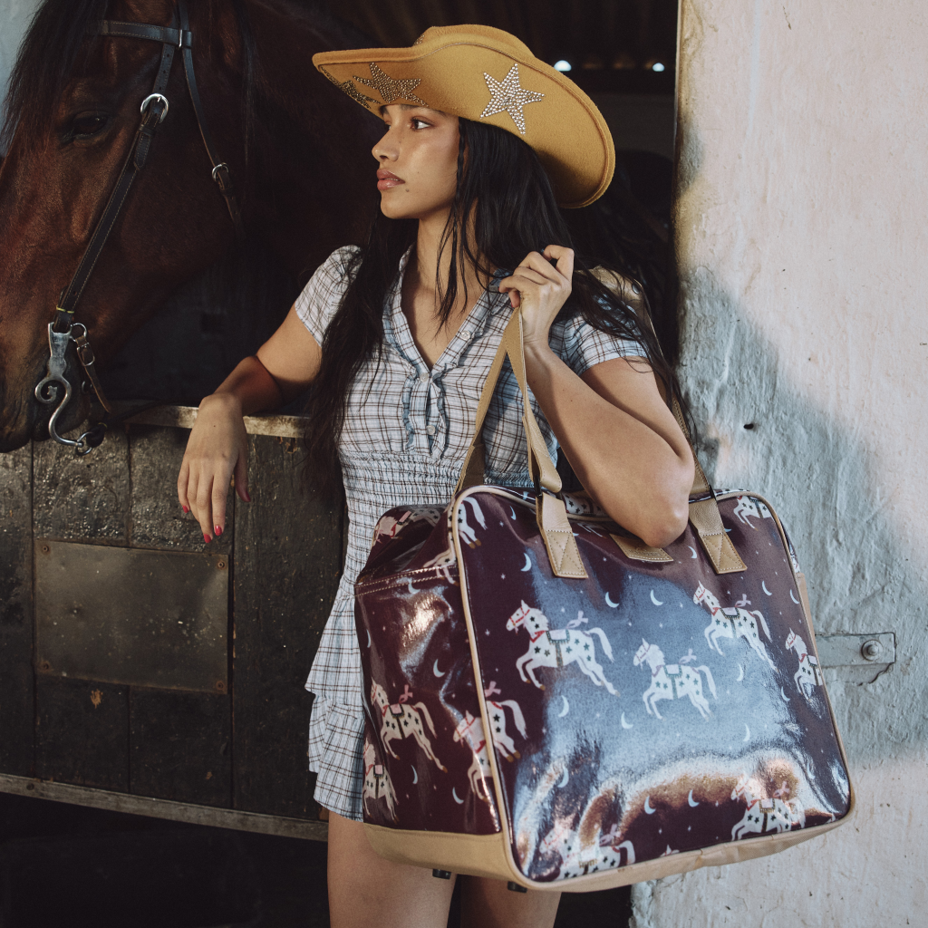 Thandana Large Weekender Luggage - Laminated Fabric & Genuine Leather