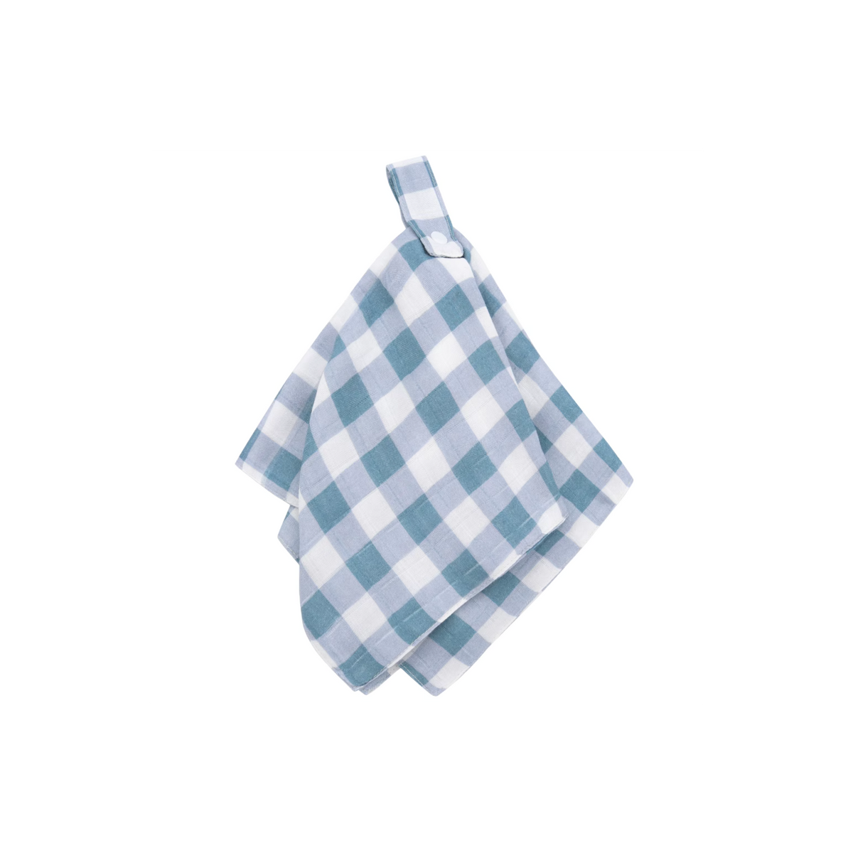 Blue checked muslin dummy clip on soother, soft fabric blanket from Bubbadue for babies and toddlers.