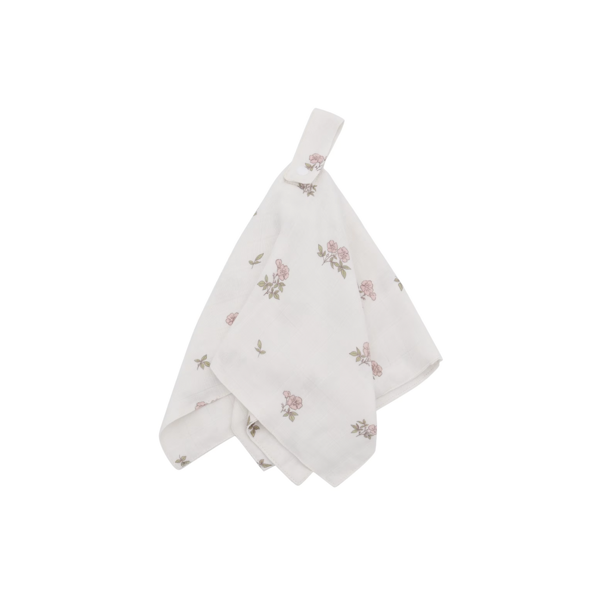 Pink Bubbadue dummy clip on muslin soother blanket with rosebud design, soft and lightweight for babies.