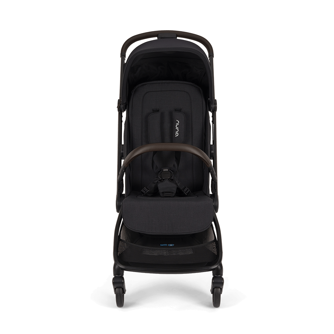 Nuna VIAA Cabn Cabin Stroller in Caviar, front view against white background