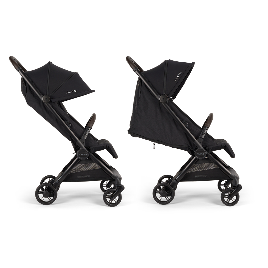 Nuna VIAA cabn Cabin Stroller in Caviar, side profile view