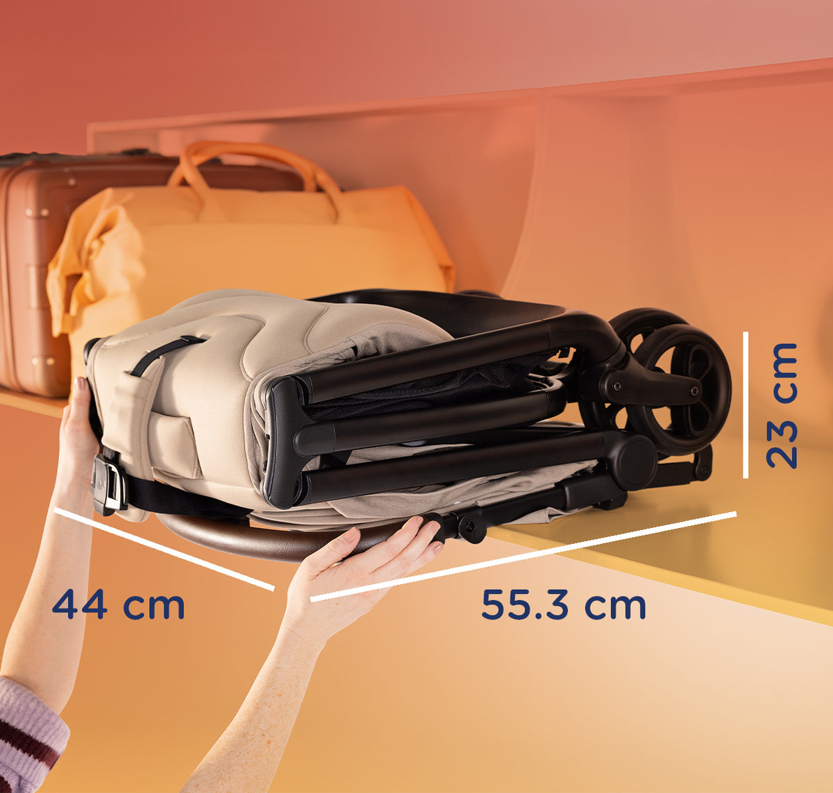 Joie Porto folded in an overhead bin