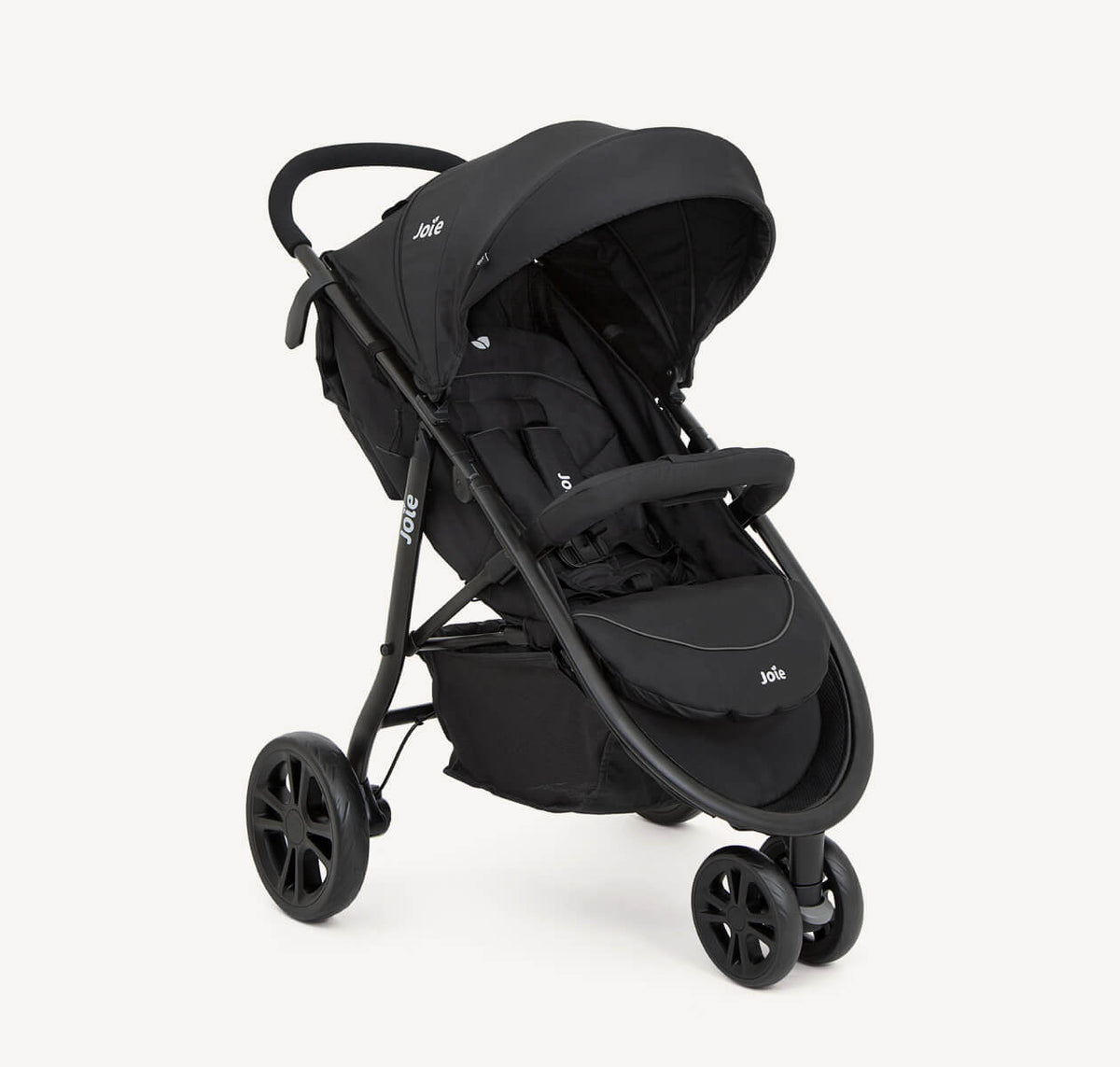 Joie Litetrax 3 Travel System with i-Snug 2 in Coal, showcasing the stroller and car seat with a right-angle view