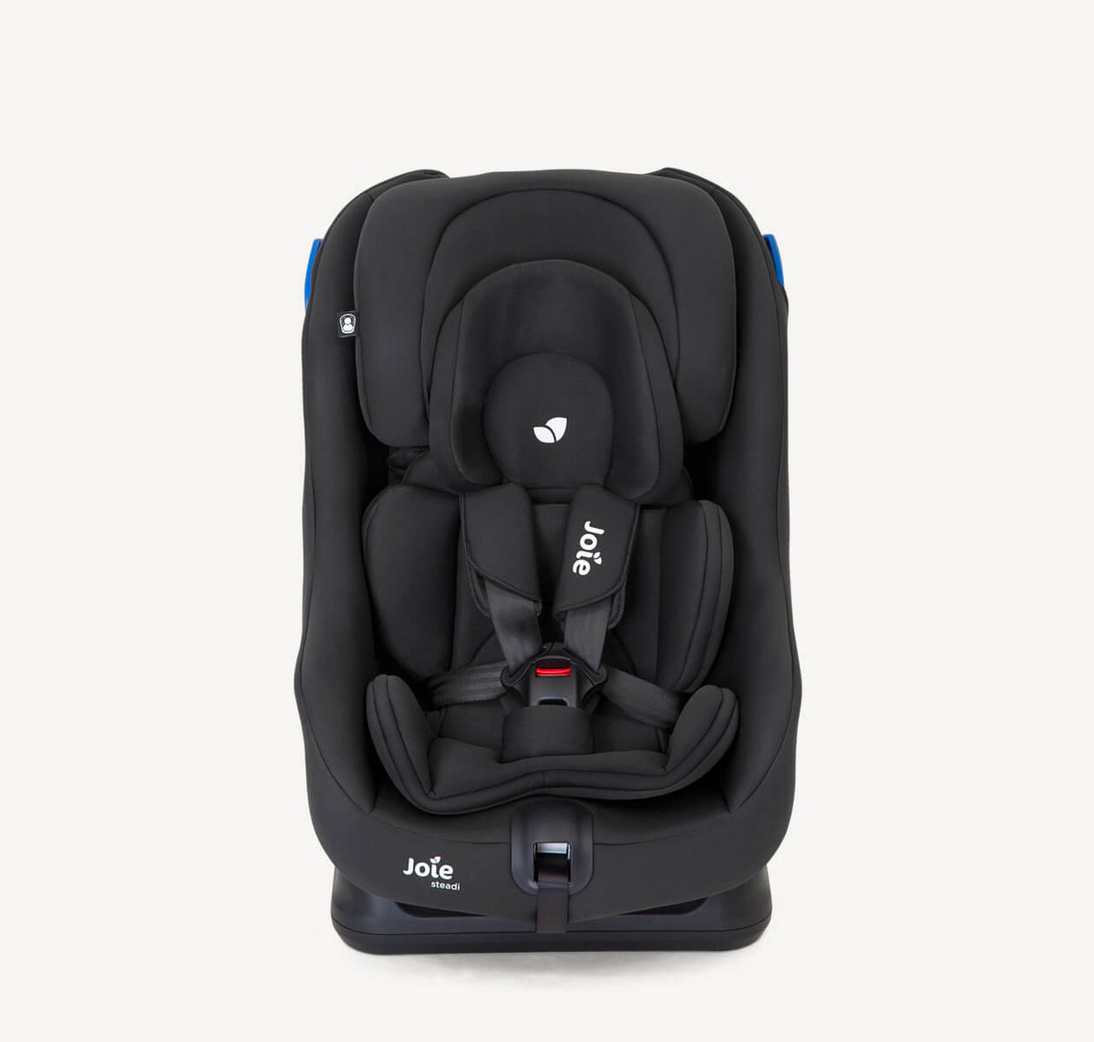 Joie Steadi toddler car seat in coal color, rear-facing with padded headrest and secure harness for child safety.