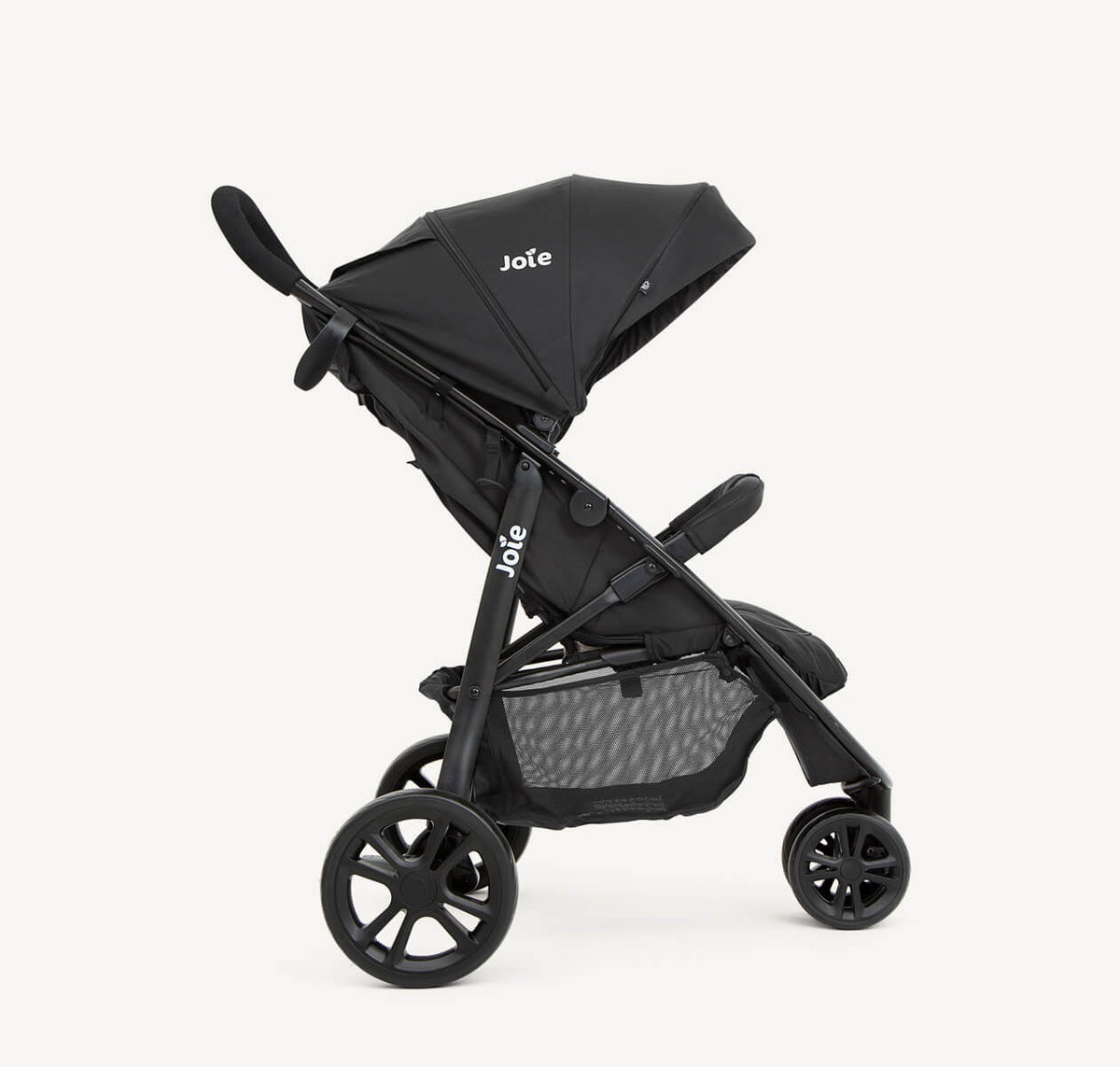 Joie Litetrax 3 Travel System with i-Snug 2 infant car seat in coal, featuring a pushchair with a side profile view.