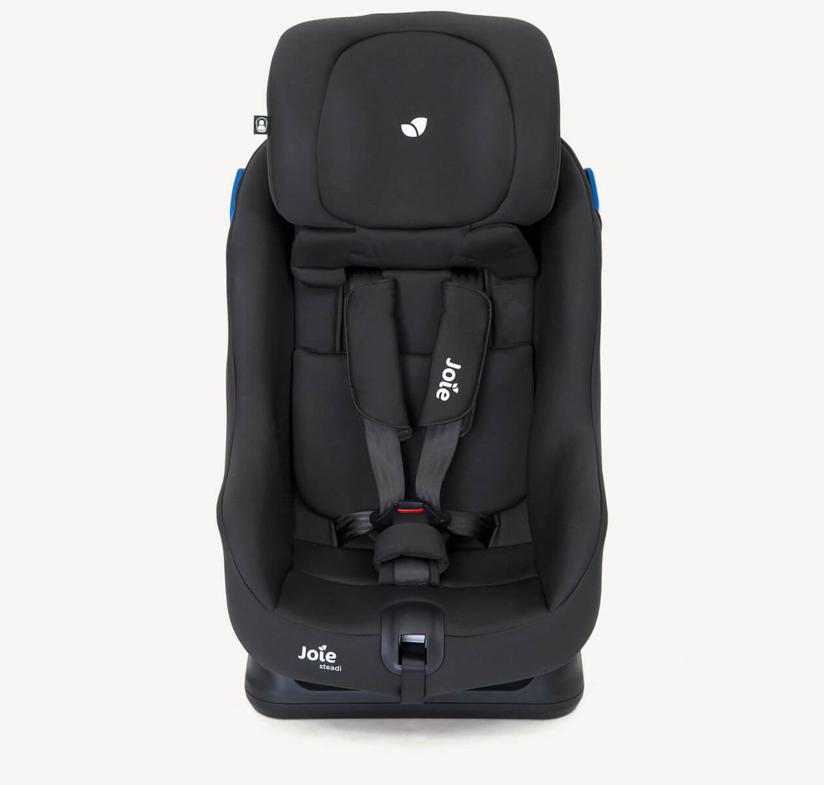 Joie Steadi toddler car seat in coal color with padded harness and side impact protection for safe car travel.