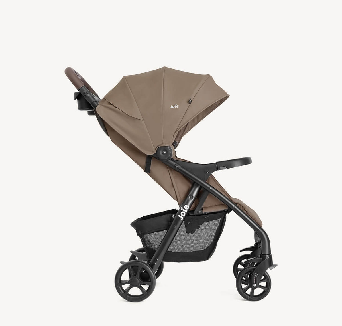 Joie Muze LX Travel System in Toffee color, featuring a stroller with a sleek right profile view.