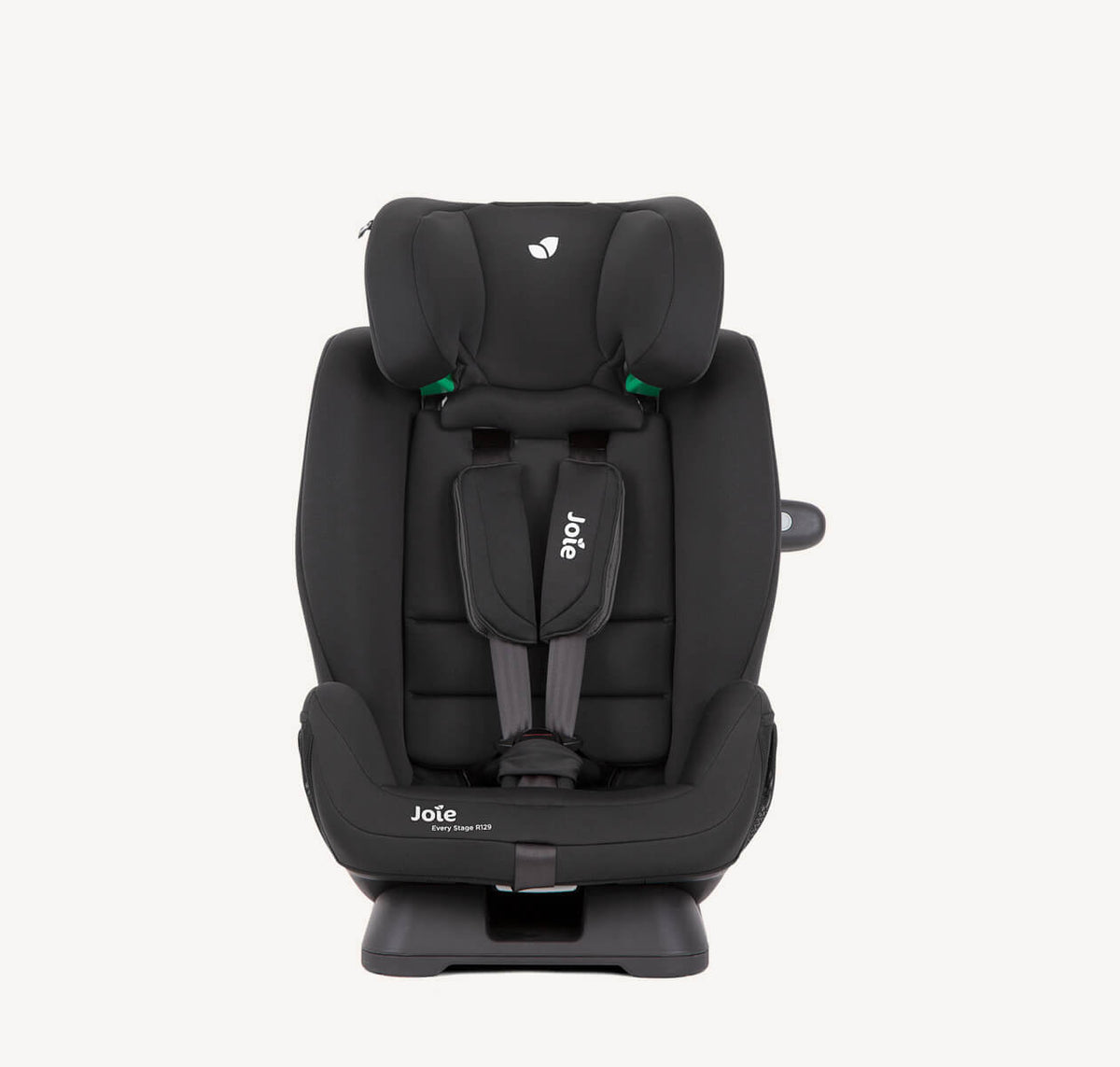 Joie Every Stage R129 car seat in Shale with adjustable headrest and padded interior for toddler and child safety.
