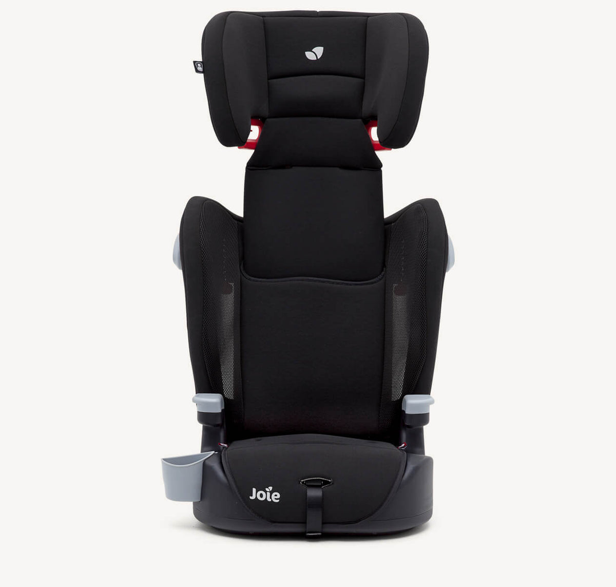 Joie Elevate toddler to booster car seat in two-tone black with a raised headrest and adjustable features.