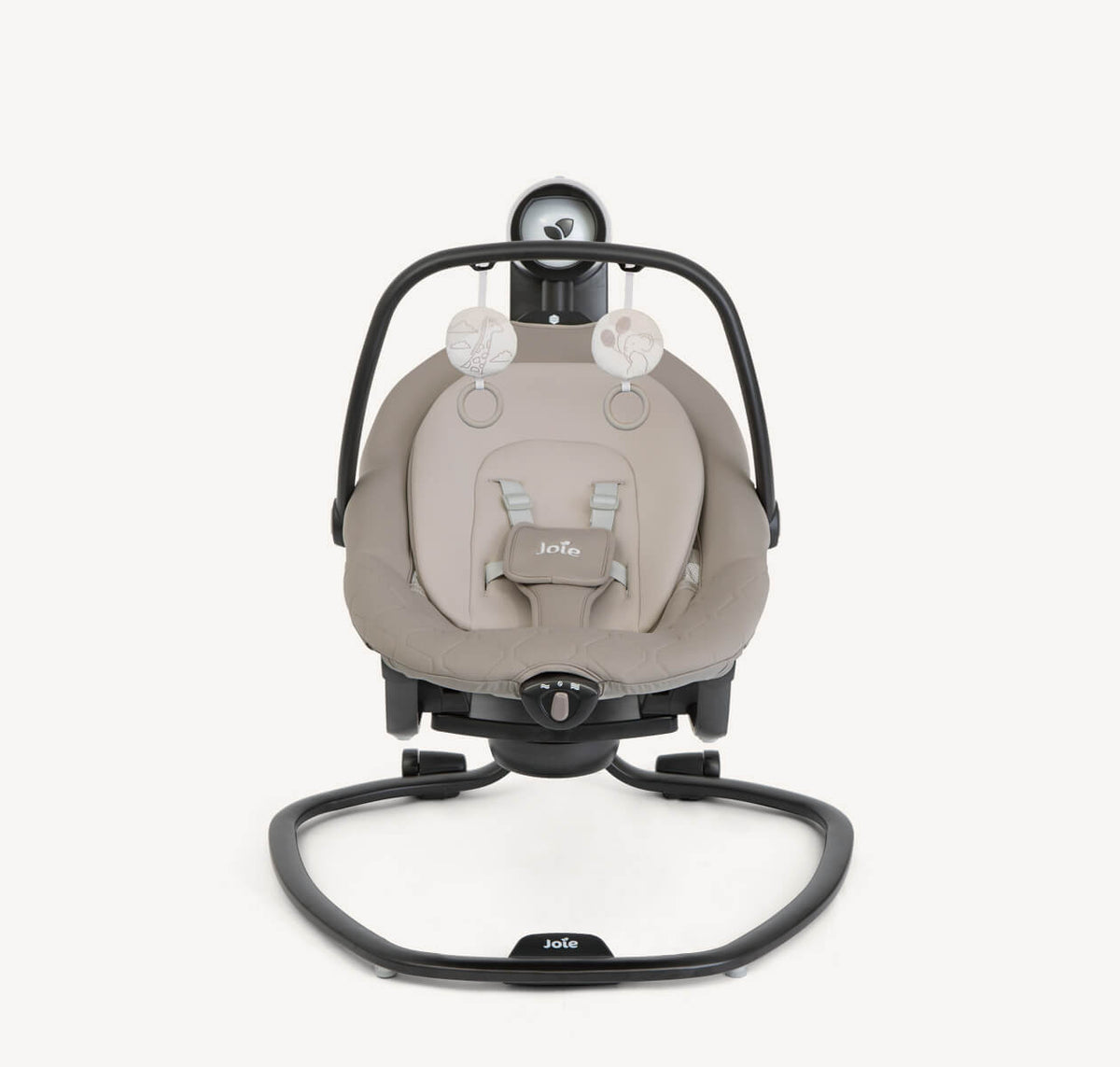 Joie Serina 2-in-1 baby bouncer and rocker in Hazelnut with soft fabric seat and adjustable features.