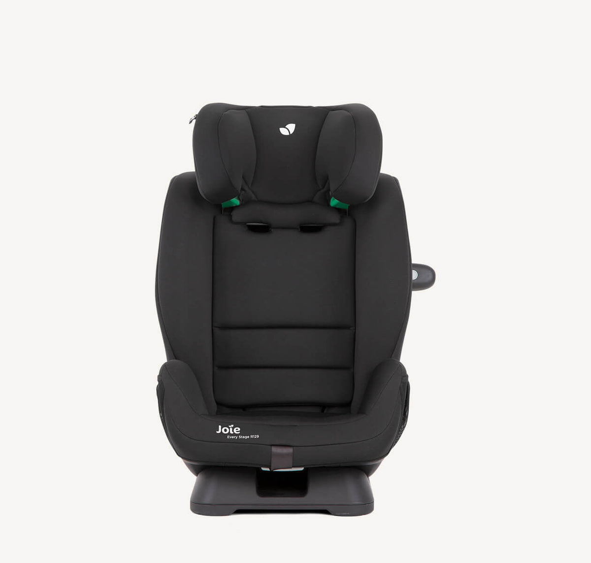 Joie Every Stage R129 toddler car seat in Shale with headrest and harness, suitable for growing children, installed in a vehicle.