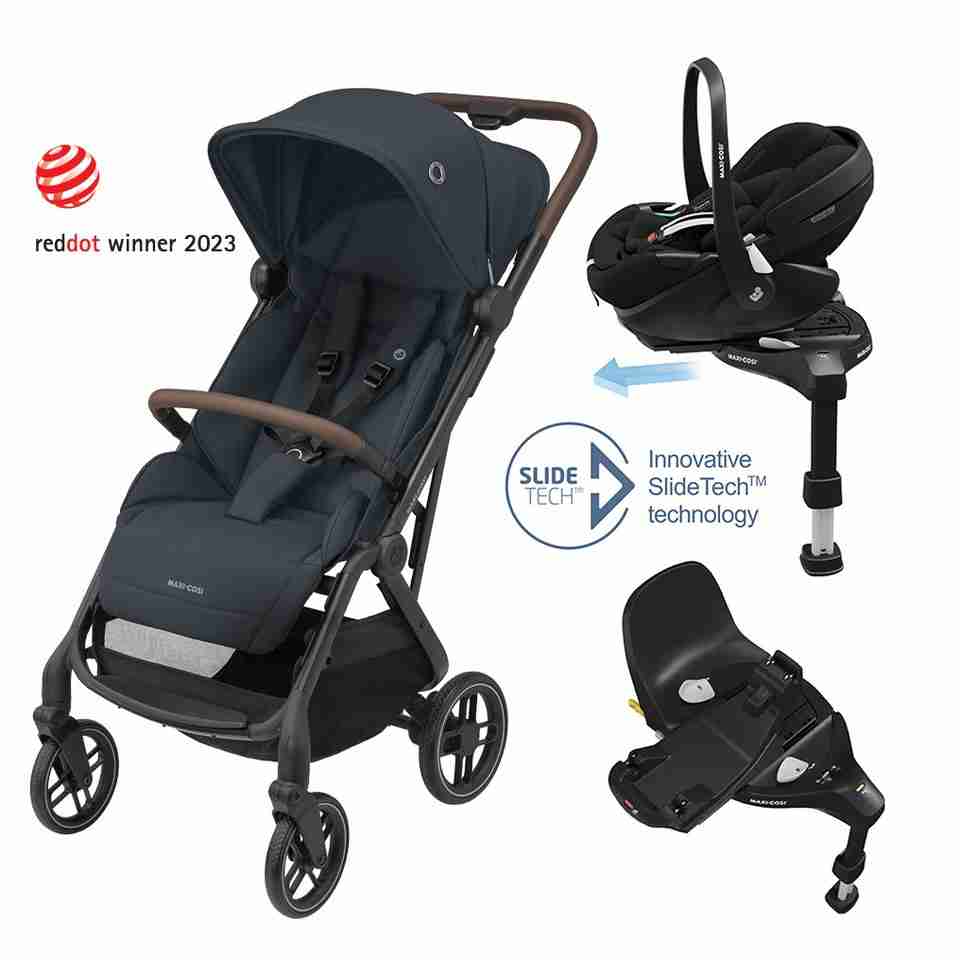 Soho Travel System: Soho Stroller + Pebble 360 Pro Car Seat + FamilyFix 360 Pro Slide Base - Graphite / Black - Bubbadue