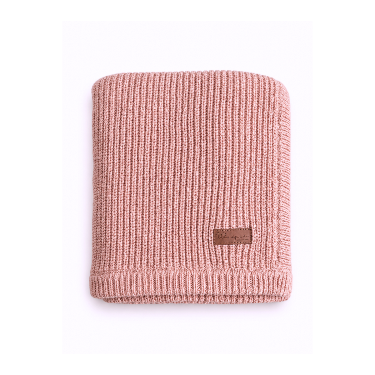 Soft blush pink weighted knitted blanket by Bubbadue, featuring a cozy textured design for relaxation and comfort.