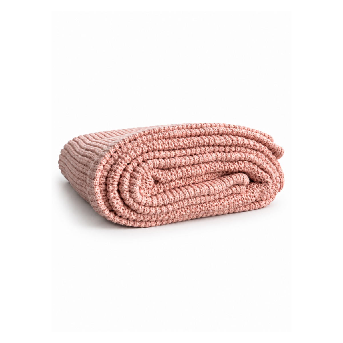 Soft blush weighted knitted blanket by Bubbadue, showcasing cozy, textured fabric perfect for comfort and relaxation.