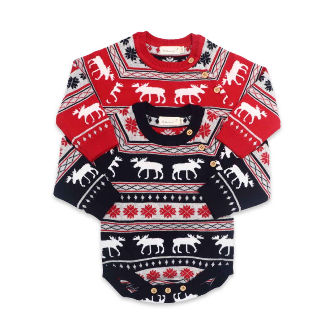 Bubbadue Christmas Knitted Jersey Rompers - Bubbadue