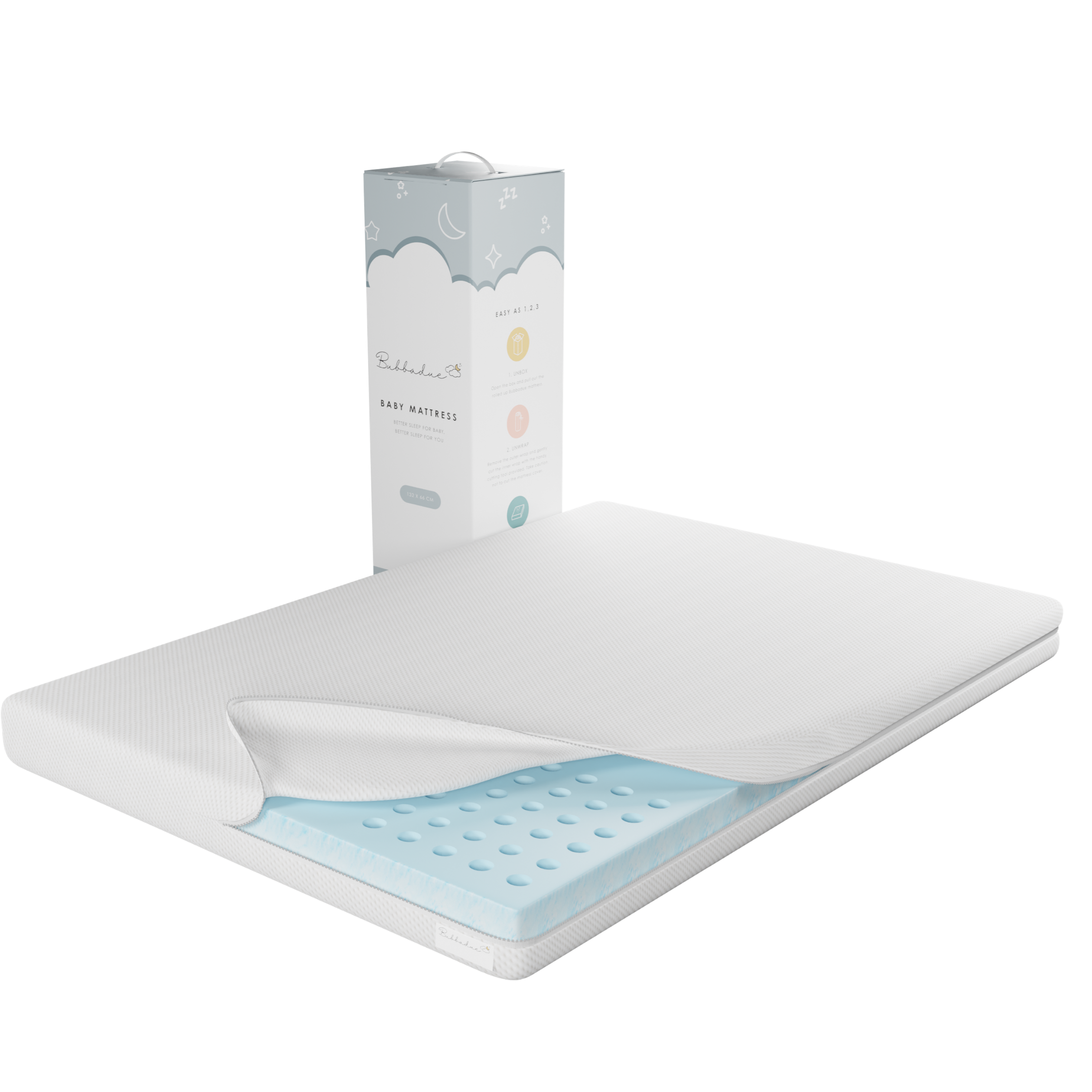Luxury Baby Camp Cot Mattress In-A-Box (950 x 660 x 80mm) - Bubbadue