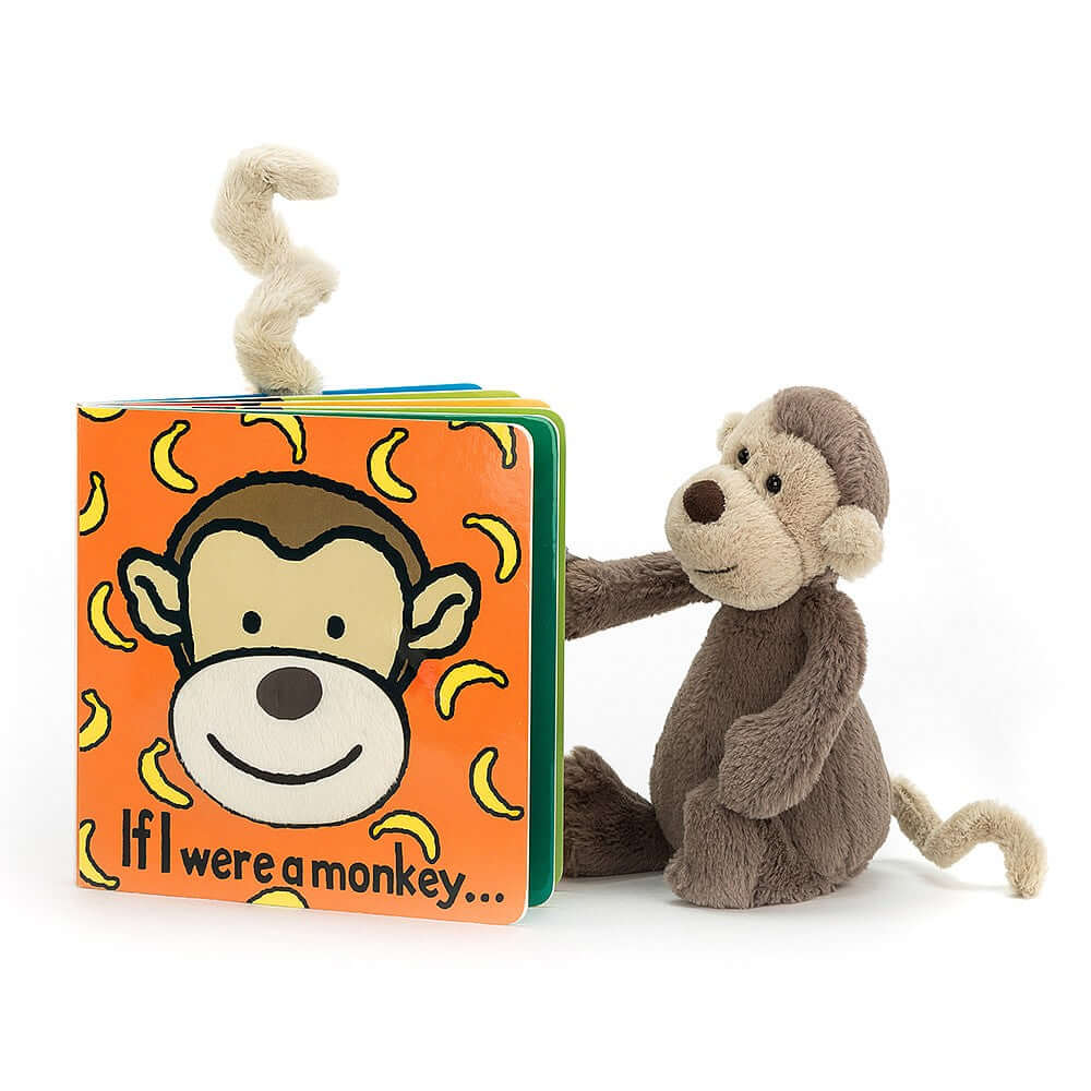 If I Were A Monkey Book & Bashful Monkey - Jellycat Monkey-ing Around Bashful Monkey likes to rest in the evenings, as swinging from trees all day can be tiring! But luckily he loves to read, and now the little ones can read with him too. If I were a Monkey book is his favourite. Size Small | 18cm SAFETY & CARE Tested to and passes the European Safety Standard for toys: EN71 parts 1, 2 & 3, for all ages. Suitable from birth. Book made from 100% paper board. Wipe clean only. Toy hand wash only; do not tumble